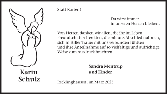 Traueranzeige von Karin Schulz von Trauer Vest