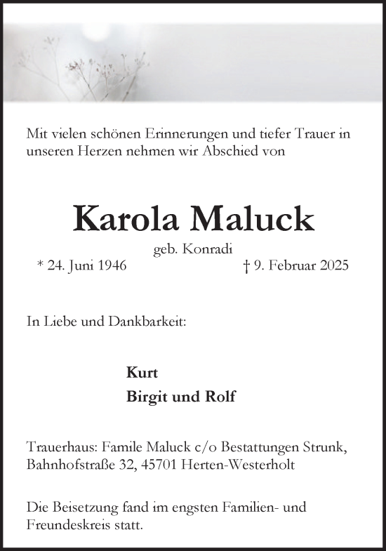 Traueranzeige von Karola Maluck von Trauer Vest
