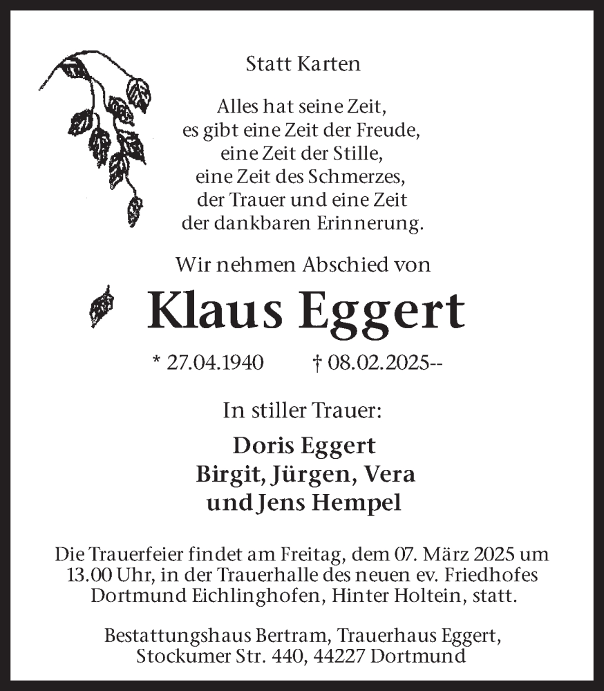  Traueranzeige für Klaus Eggert vom 01.03.2025 aus Ruhr Nachrichten