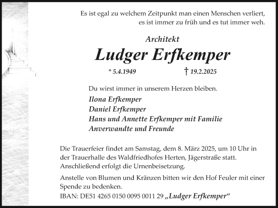 Traueranzeige von Ludger Erfkemper von Trauer Vest
