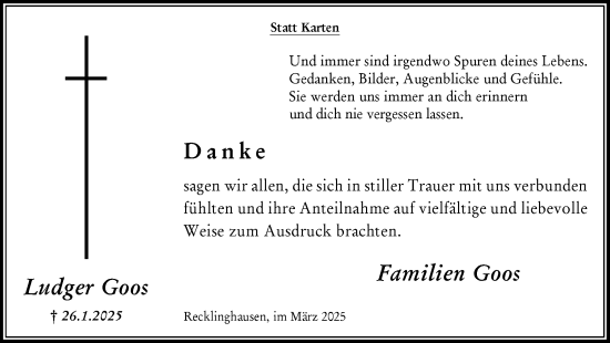 Traueranzeige von Ludger Goos von Trauer Vest