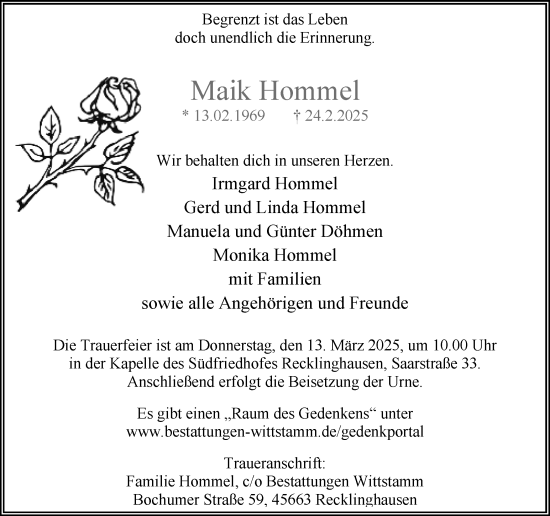 Traueranzeige von Maik Hommel von Trauer Vest