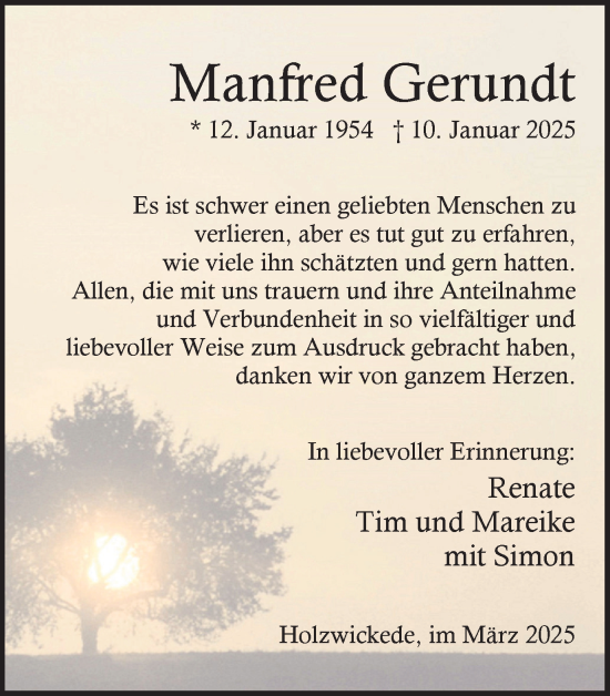 Traueranzeige von Manfred Gerundt von Hellweger Anzeiger