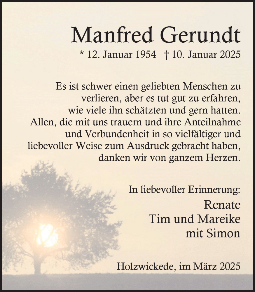  Traueranzeige für Manfred Gerundt vom 01.03.2025 aus Hellweger Anzeiger