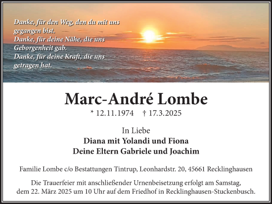 Traueranzeige von Marc-André Lombe von Trauer Vest