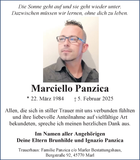 Traueranzeige von Marciello Panzica von Trauer Vest