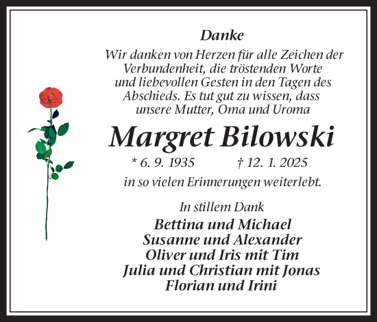Traueranzeige von Margret Bilowski von Trauer Vest