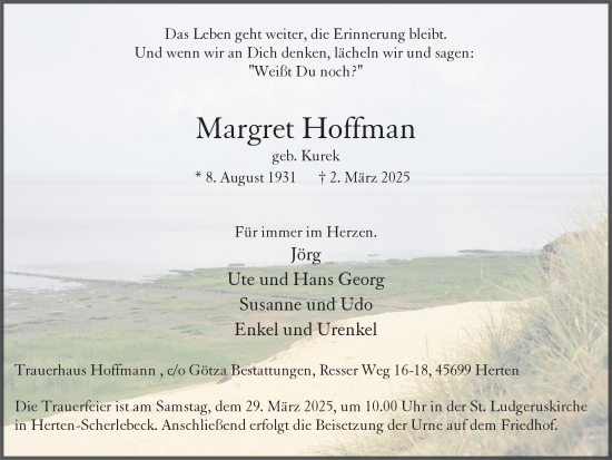 Traueranzeige von Margret Hoffmann von Trauer Vest