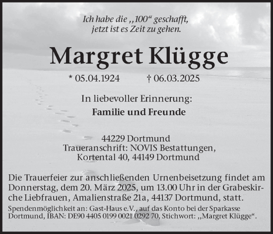Traueranzeige von Margret Klügge von Ruhr Nachrichten