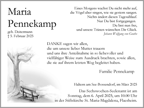 Traueranzeige von Maria Pennekamp von Ruhr Nachrichten und Halterner Zeitung