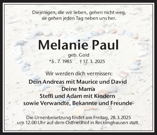 Traueranzeige von Melanie Paul von Trauer Vest
