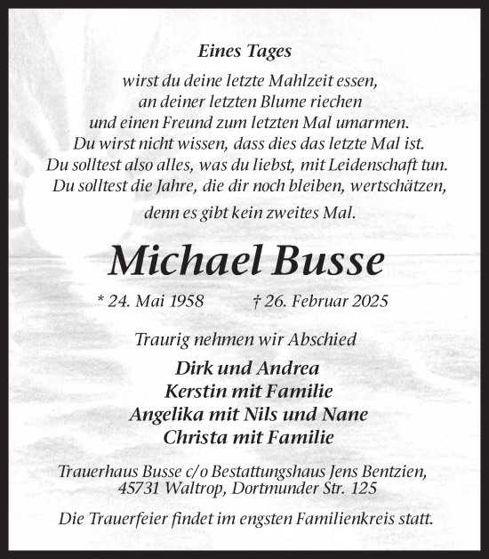 Traueranzeige von Michael Busse von Trauer Vest