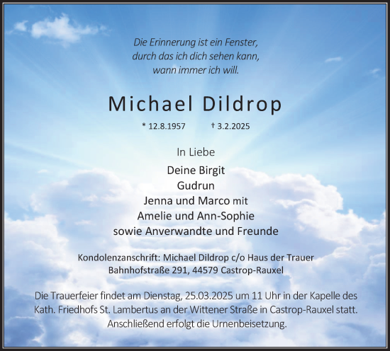 Traueranzeige von Michael Dildrop von Stadtanzeiger Castrop-Rauxel
