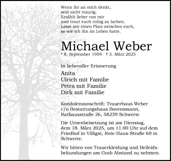 Traueranzeige von Michael Weber von Ruhr Nachrichten