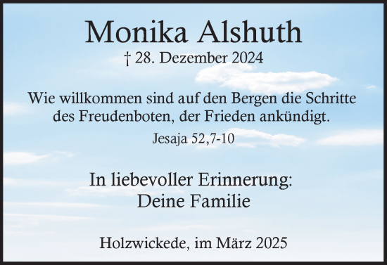 Traueranzeige von Monika Alshuth von Hellweger Anzeiger