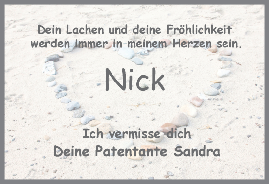 Traueranzeige von Nick Sudholt von Ruhr Nachrichten