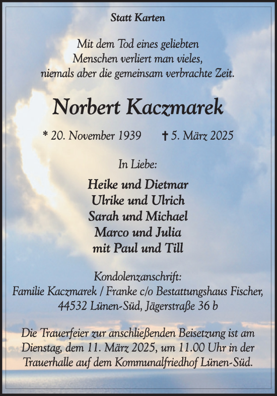 Traueranzeige von Norbert Kaczmarek von Ruhr Nachrichten