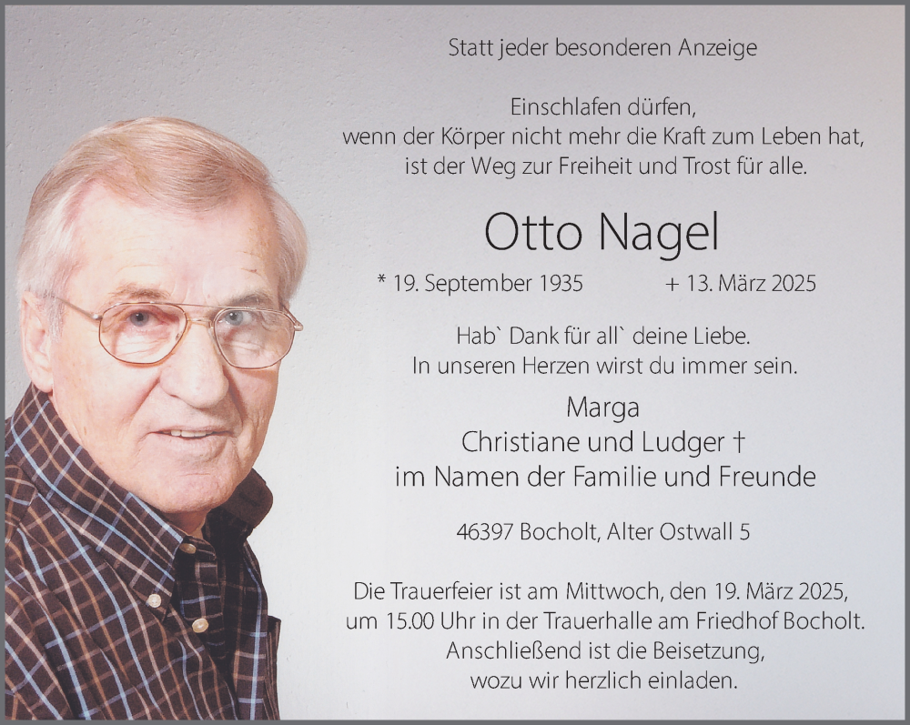  Traueranzeige für Otto Nagel vom 15.03.2025 aus 