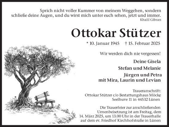 Traueranzeige von Ottokar Stützer von Ruhr Nachrichten