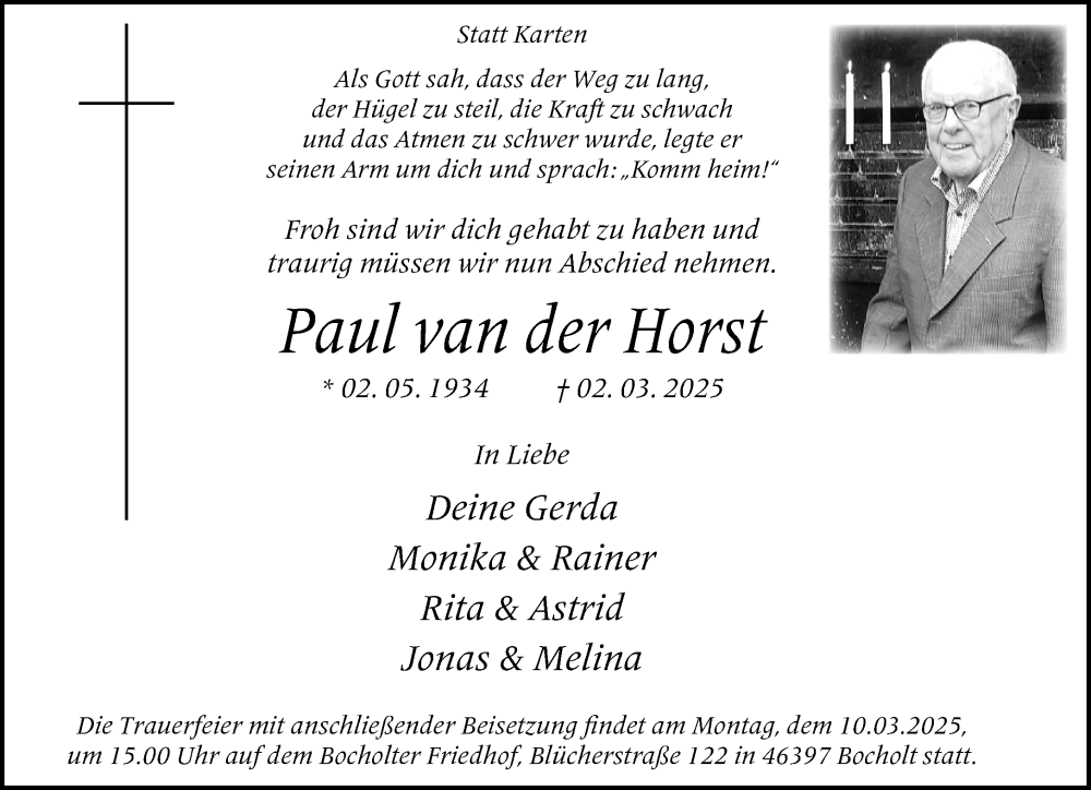  Traueranzeige für Paul van der Horst vom 06.03.2025 aus 