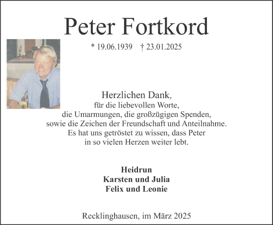 Traueranzeige von Peter Fortkord von Trauer Vest