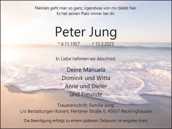 Traueranzeige von Peter Jung von Trauer Vest
