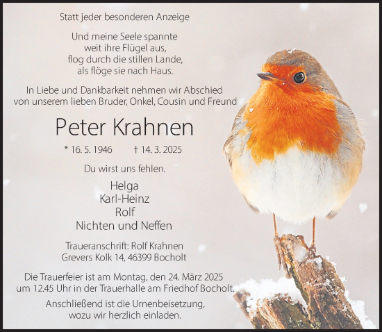 Traueranzeige von Peter Krahnen 