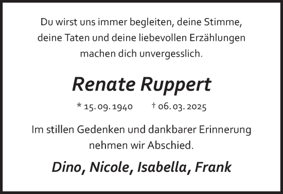 Traueranzeige von Renate Ruppert von Ruhr Nachrichten und Dorstener Zeitung