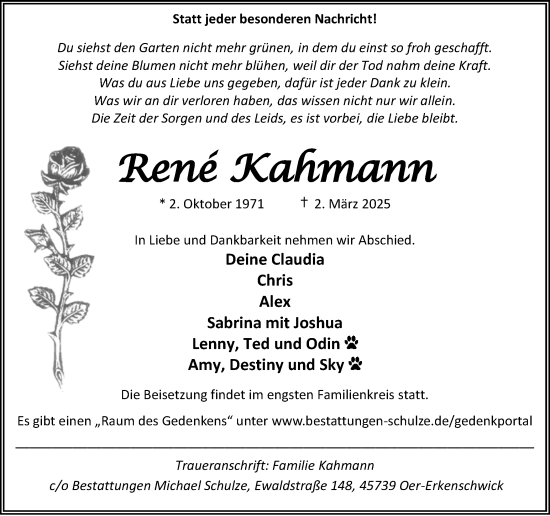 Traueranzeige von Rene Kahmann von Trauer Vest