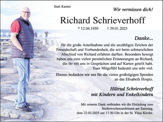 Traueranzeige von Richard Schrieverhoff von Münsterland Zeitung