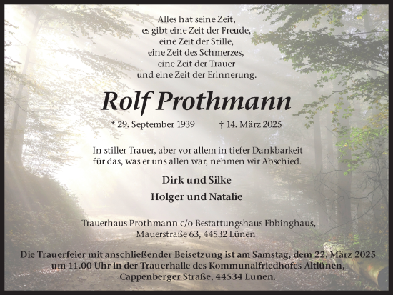 Traueranzeige von Rolf Prothmann von Ruhr Nachrichten