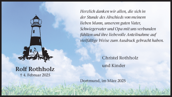 Traueranzeige von Rolf Rothholz von Ruhr Nachrichten