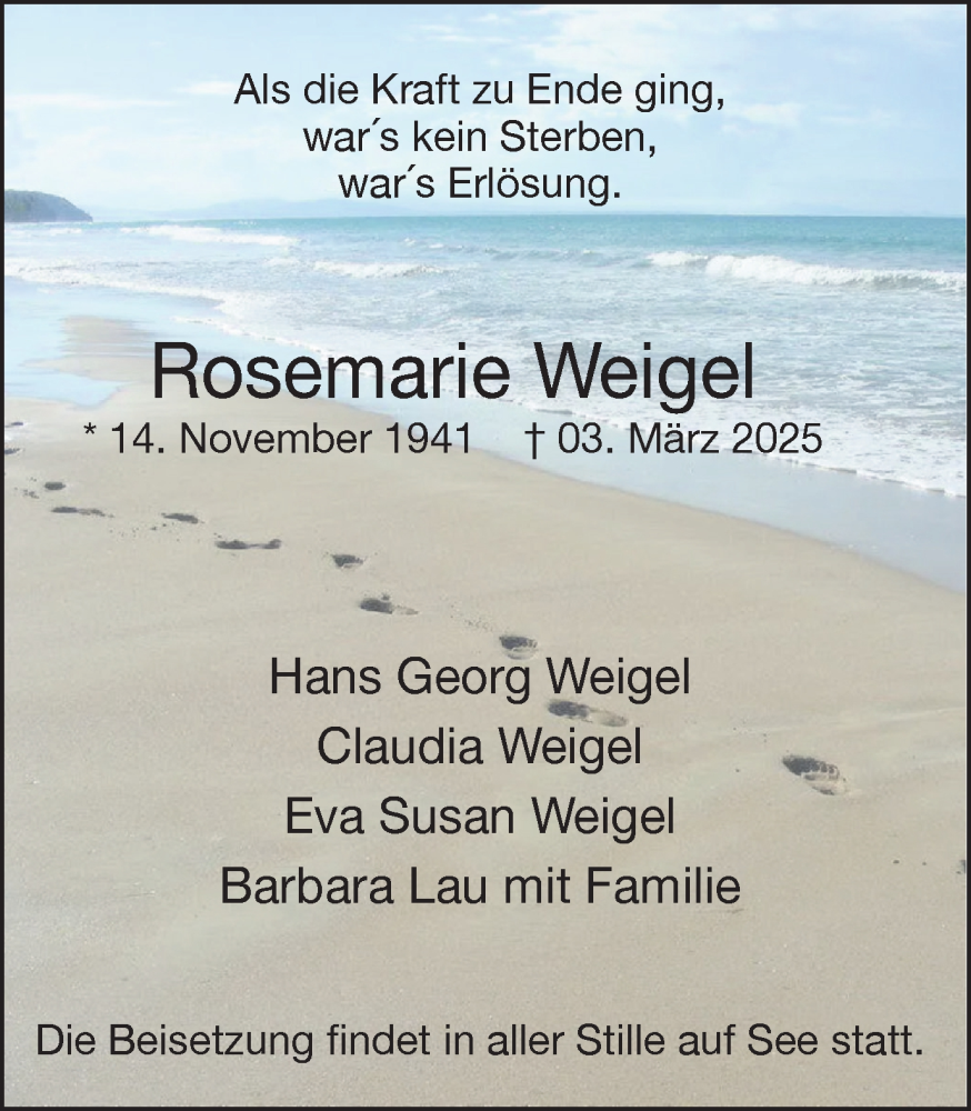  Traueranzeige für Rosemarie Weigel vom 15.03.2025 aus Stadtanzeiger Castrop-Rauxel