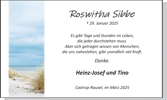 Traueranzeige von Roswitha Sibbe von Stadtanzeiger Castrop-Rauxel