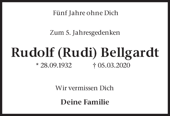 Traueranzeige von Rudolf Bellgardt von Ruhr Nachrichten