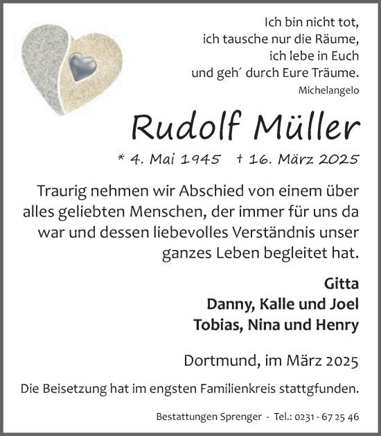 Traueranzeige von Rudolf Müller von Ruhr Nachrichten