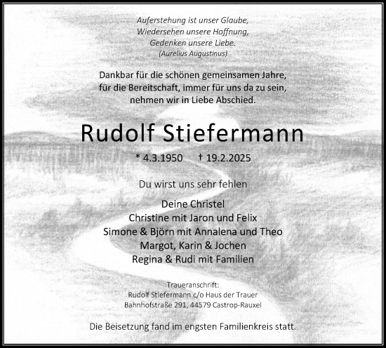 Traueranzeige von Rudolf Stiefermann von Stadtanzeiger Castrop-Rauxel