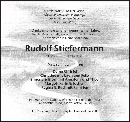 Traueranzeige von Rudolf Stiefermann von Ruhr Nachrichten