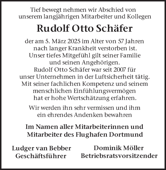Traueranzeige von Rudolf Otto Schäfer von Hellweger Anzeiger