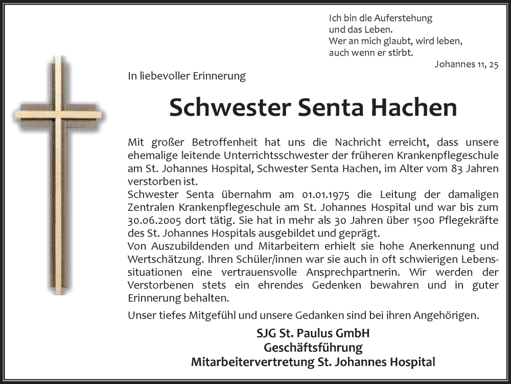  Traueranzeige für Senta Hachen vom 01.03.2025 aus Ruhr Nachrichten