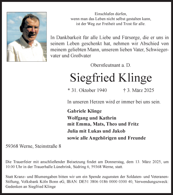Traueranzeige von Siegfried Klinge von Ruhr Nachrichten