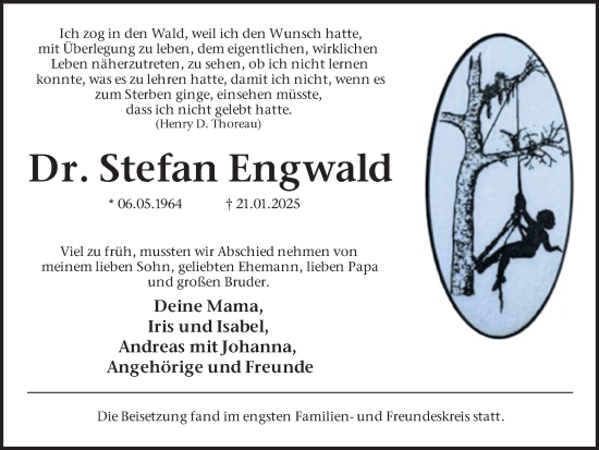 Traueranzeige von Stefan Engwald von Stadtanzeiger Castrop-Rauxel