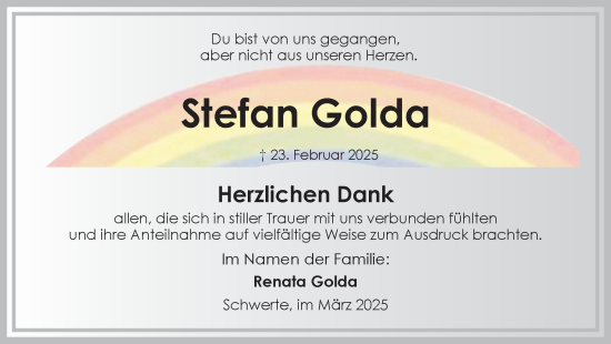 Traueranzeige von Stefan Golda von Ruhr Nachrichten