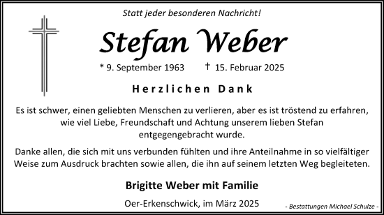 Traueranzeige von Stefan Weber von Trauer Vest
