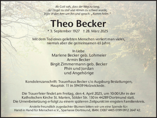 Traueranzeige von Theo Becker von Ruhr Nachrichten