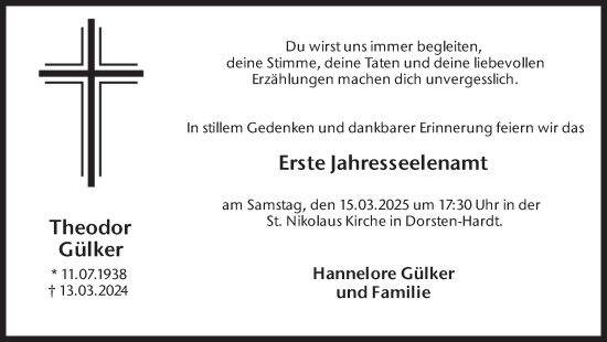 Traueranzeige von Theodor Gülker von Ruhr Nachrichten und Dorstener Zeitung