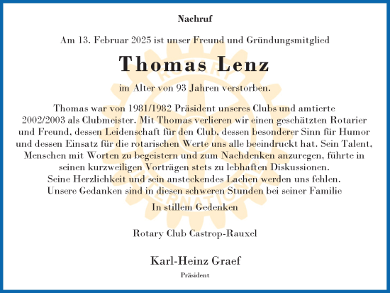 Traueranzeige von Thomas Lenz von Ruhr Nachrichten