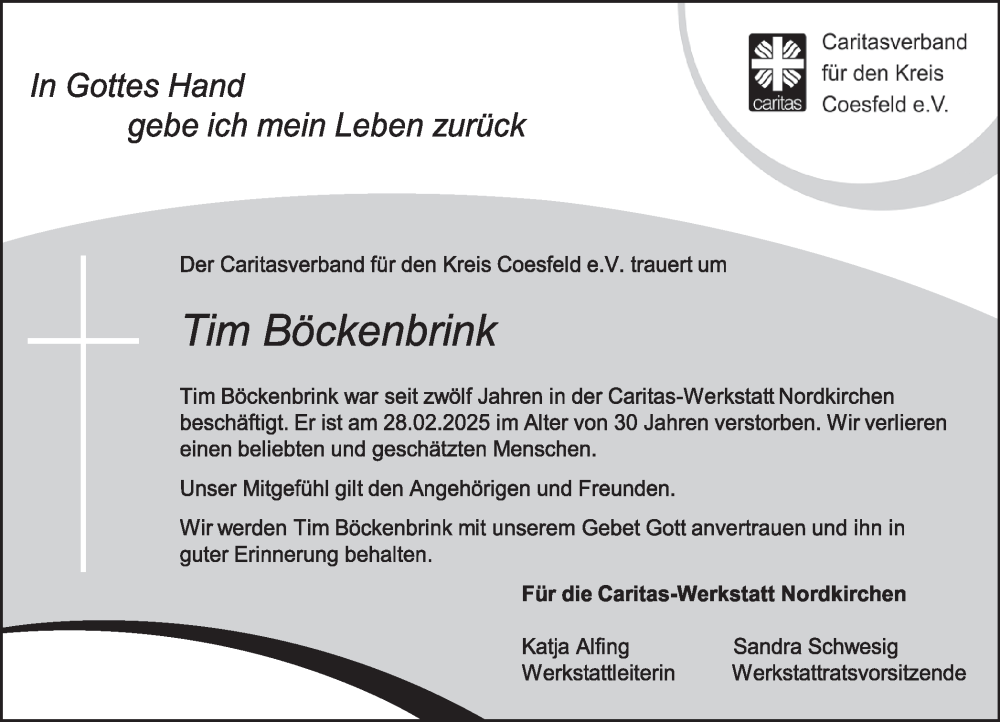  Traueranzeige für Tim Böckenbrink vom 10.03.2025 aus Ruhr Nachrichten