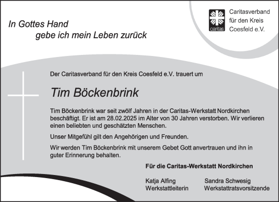 Traueranzeige von Tim Böckenbrink von Ruhr Nachrichten