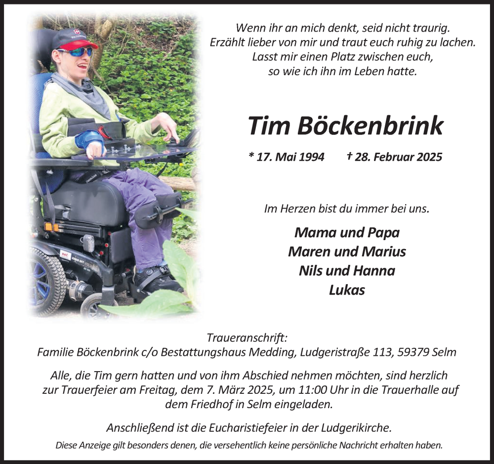  Traueranzeige für Tim Böckenbrink vom 04.03.2025 aus Ruhr Nachrichten